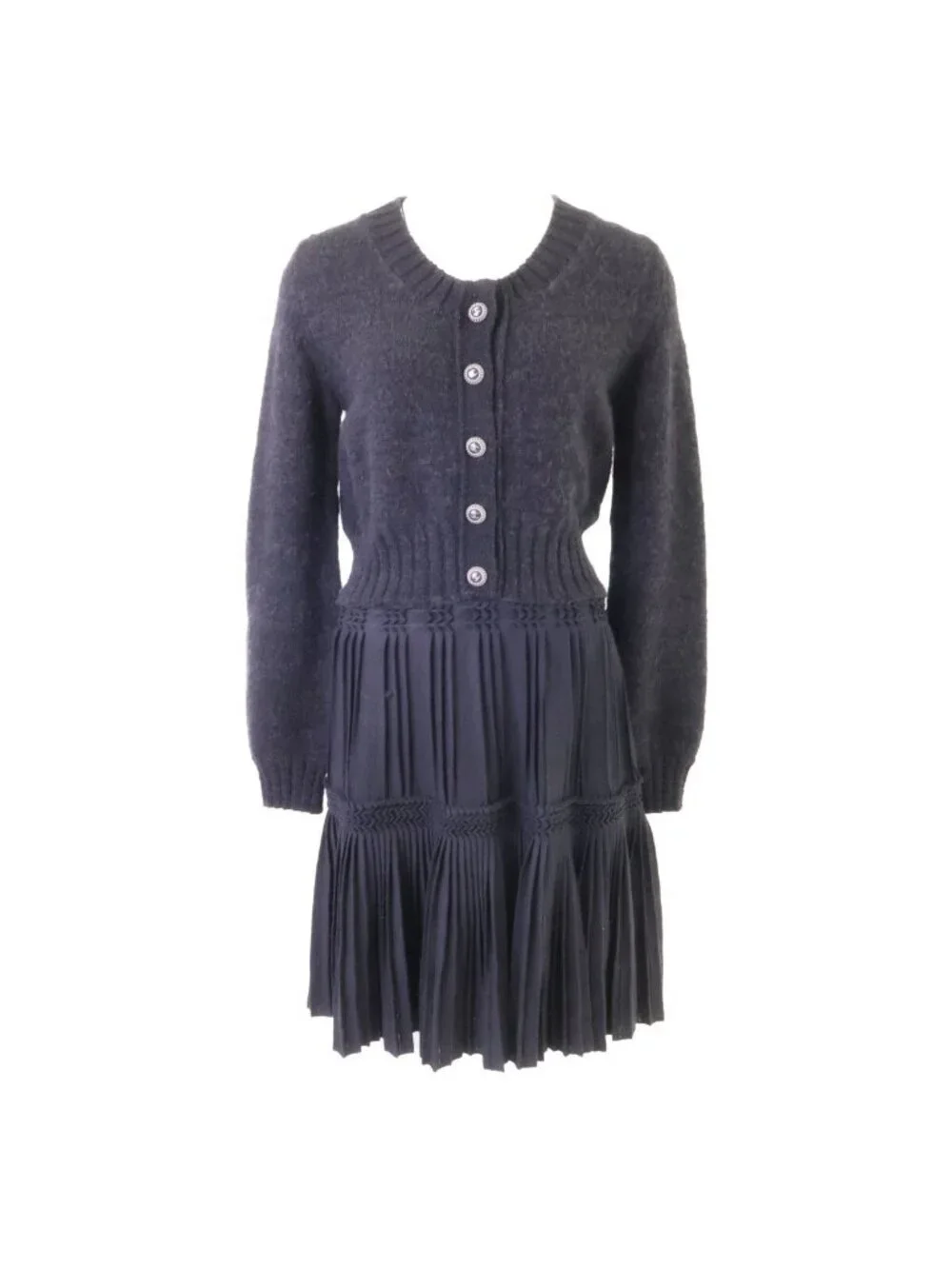 Chanel CC Button Cashmere Blend Knit Contrast 38 Sweater